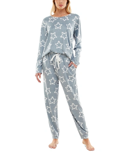Shop Jaclyn Intimates Roudelain Cozy Luxe Printed Top & Jogger Pants Set In Celestial Shibori Tradewinds (csg)