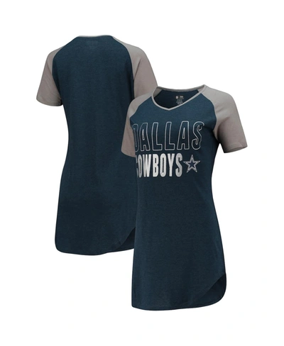 Shop Concepts Sport Women's Heathered Navy, Gray Dallas Cowboys Meter Raglan V-neck Knit Nightshirt In Heathered Navy/gray