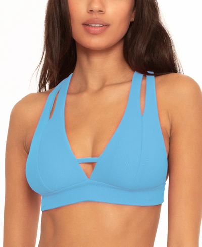 Shop Becca Fine Line Split-strap Bikini Top Women's Swimsuit In Waterfall Blue