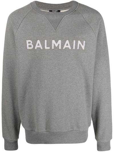 Shop Balmain Sweatshirt With Print In Grey