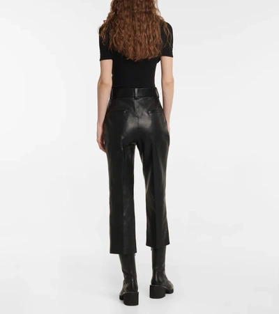 Shop Khaite Melie Leather Cropped Pants In Black