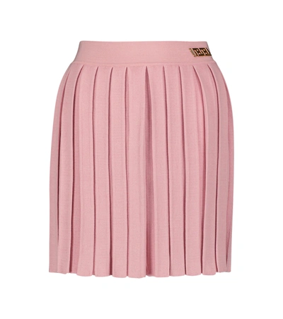 Shop Versace Pleated Silk And Cotton Miniskirt In Candy