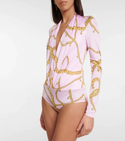 Shop Versace Printed Cotton-blend Bodysuit In Candy+oro
