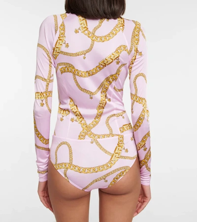 Shop Versace Printed Cotton-blend Bodysuit In Candy+oro