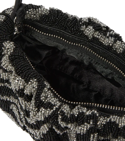 Shop Staud Bean Beaded Shoulder Bag In Black/white