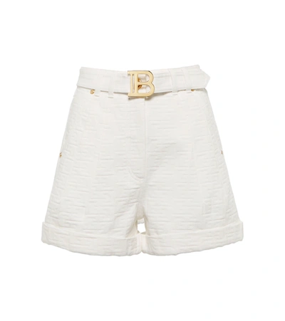 Shop Balmain High-rise Denim Shorts In Blanc