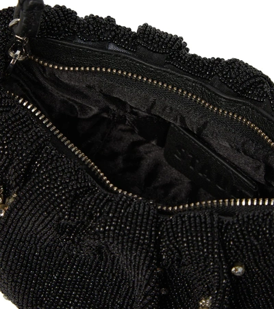 Shop Staud Bean Beaded Shoulder Bag In Black/rhinestones