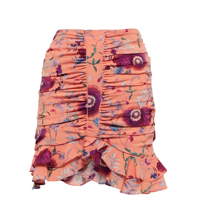 Shop Isabel Marant Milendi Floral Silk-blend Miniskirt In Papaya
