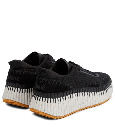 Chloé Nama Embroidered Suede And Recycled-mesh Sneakers In Black