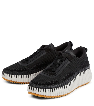 Chloé Nama Embroidered Suede And Recycled-mesh Sneakers In Black