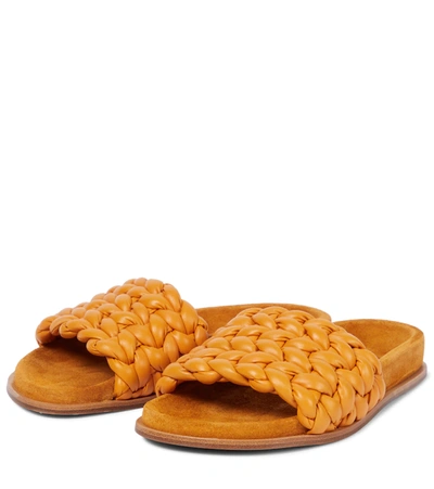 Shop Chloé Kacey Leather Slides In Saffron Orange