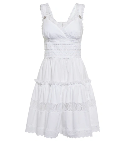 Shop Dolce & Gabbana Broderie Anglaise Cotton Minidress In Bianco