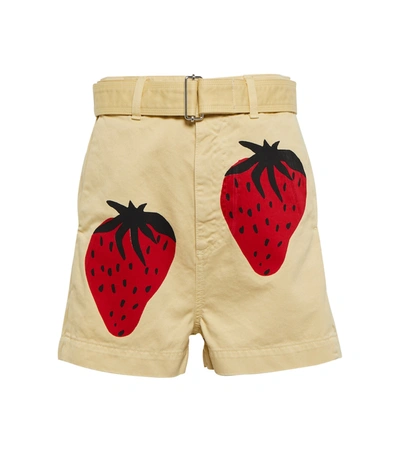 Shop Jw Anderson Printed Cotton High-rise Shorts In Natural/red