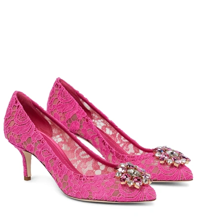 Shop Dolce & Gabbana Bellucci 60 Embellished Lace Pumps In Fuxia