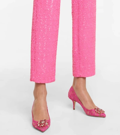 Shop Dolce & Gabbana Bellucci 60 Embellished Lace Pumps In Fuxia