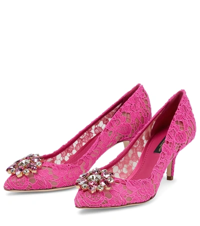 Shop Dolce & Gabbana Bellucci 60 Embellished Lace Pumps In Fuxia