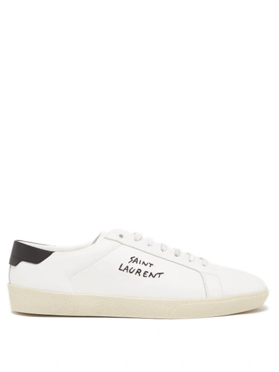 SAINT LAURENT COURT CLASSIC SL/06 EMBROIDERED LEATHER TRAINERS 