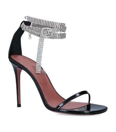 Shop Amina Muaddi Patent Giorgia Crystal Sandals 105 In Black