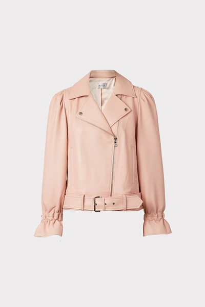 Shop Milly Yvonna Leather Jacket In Pale Pink
