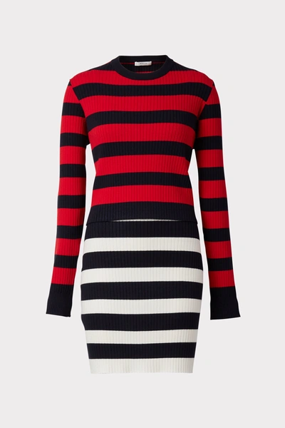 Shop Milly Stripe Layer Dress In Tomato/navy/ecru