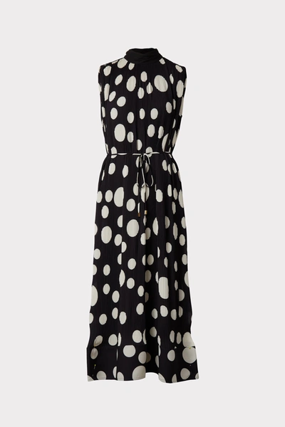 Shop Milly Melina Pleated Dot Dress In Black/ecru