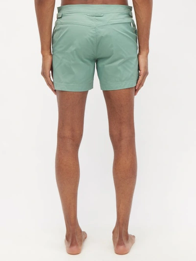 Tom Ford Buckled-sides Micro-faille Swim Shorts In Lt Grn Sld | ModeSens