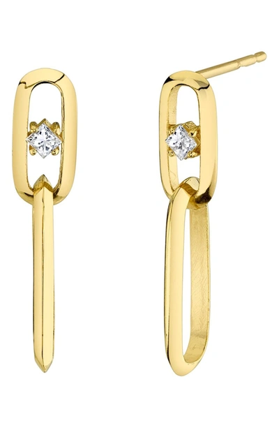 Shop Ron Hami 14k Yellow Gold Princess Cut Diamond Oval Link Drop Earrings In Yellow Gold/ Diamond