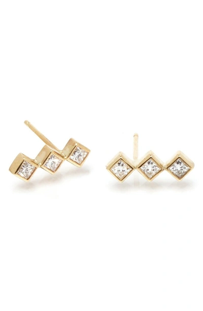 Shop Ron Hami 14k Yellow Gold Triple Diamond Geo Stud Earrings In Yellow Gold/ Diamond