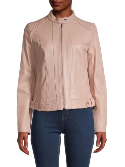 Shop Cole Haan Quilted Italian Leather Jacket In Nude