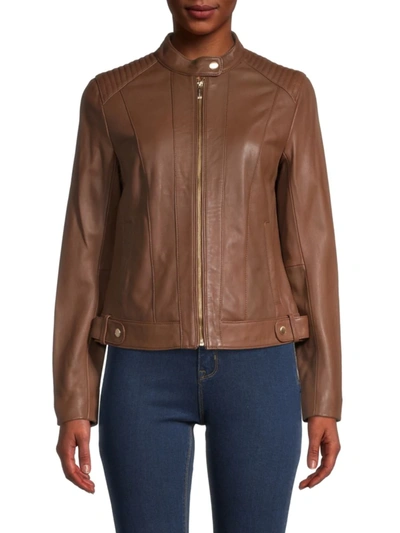 Shop Cole Haan Quilted Italian Leather Jacket In Hickory