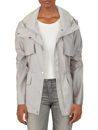 Shop Cole Haan Women's Snap Front Zip Collar Jacket In Pearl Grey