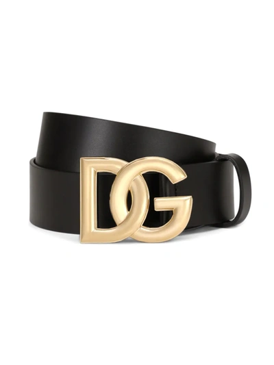 Shop Dolce & Gabbana Men's Dg Logo Leather Belt In Nero Oro