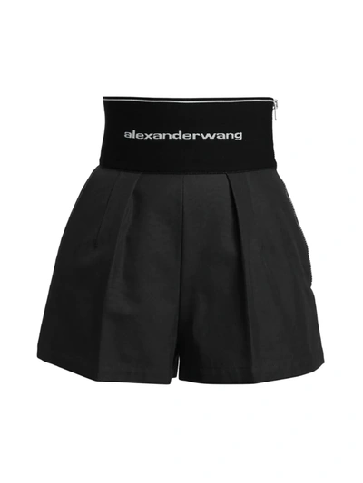 Shop Alexander Wang Women's Banded Logo Waist Shorts In Black