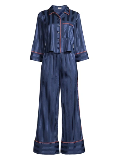 Shop Free People Satin 2-piece Pajama Set In Navy Peony