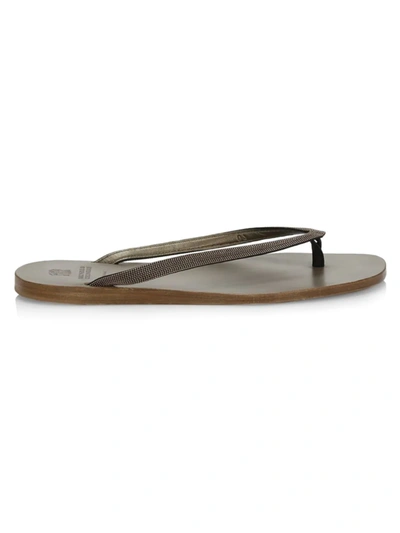 Shop Brunello Cucinelli Women's Bead-embellished Leather Thong Sandals In Rose Gold