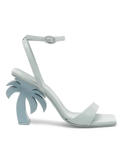 Shop Palm Angels Leather Palm Tree Sandals In Baby Blue