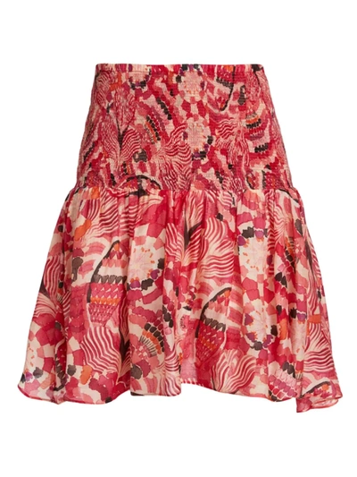 Shop Chufy Women's Alton Smocked-waist Mini Skirt In Zion Red