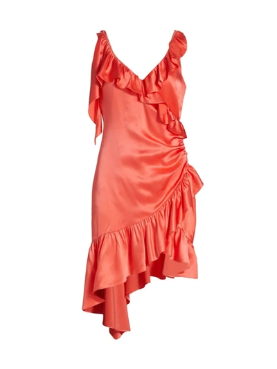 Shop Cinq À Sept Women's Petunya Silk Ruffle Dress In Neon Coral