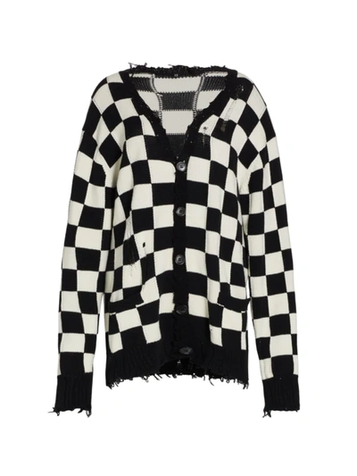 Shop R13 Checked Distressed Edge Cardigan In B W Checker