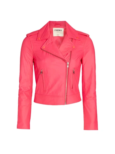 Shop L Agence The Biker Cutwork Leather Moto Jacket In Diva Pink