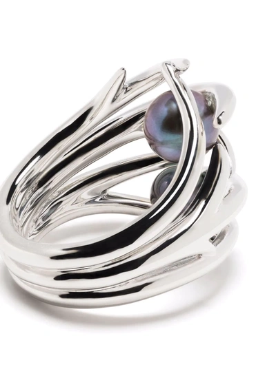 Shaun Leane Hook Black Pearl Ring In Silber