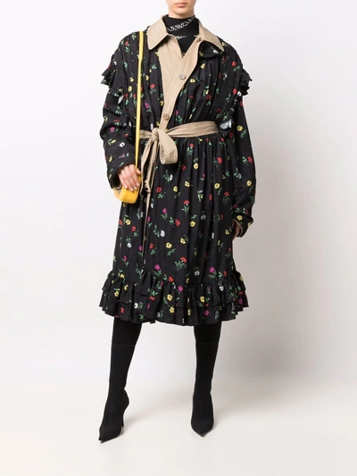 Balenciaga Reversible Black Flowers Trench Coat In Schwarz