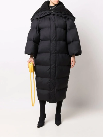 Shop Balenciaga Hooded Long Puffer Coat In Schwarz