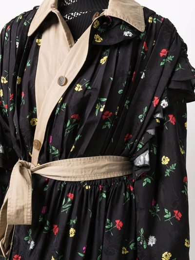 Balenciaga Reversible Black Flowers Trench Coat In Schwarz