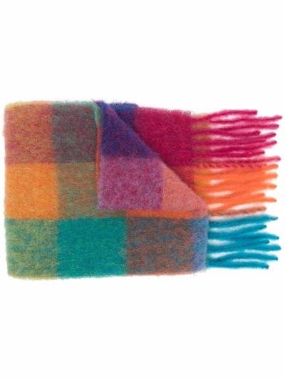 Shop Acne Studios Checked Fringe-trimmed Scarf In Rosa