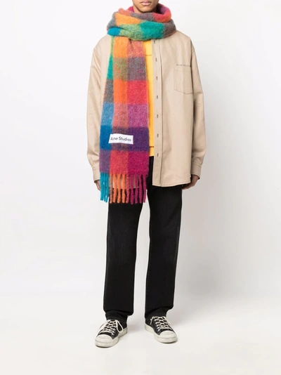 Shop Acne Studios Checked Fringe-trimmed Scarf In Rosa