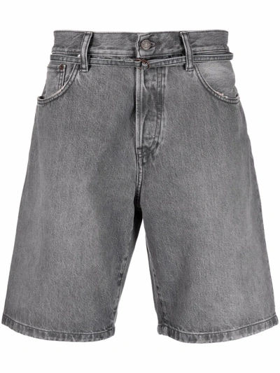 Roland Wide-leg Belted Denim Shorts In Grey