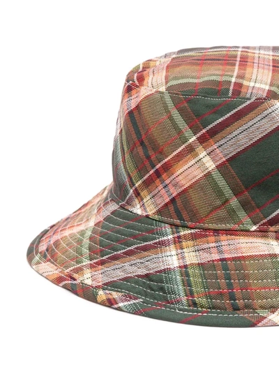 Shop Acne Studios Checkered Bucket Hat In Green