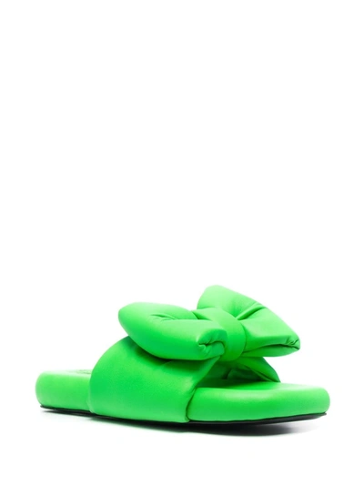 Shop Off-white Bow-detail Slippers In Grün