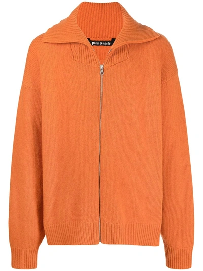 Palm Angels Orange 'location Unknown' Zipped Cardigan In Orange